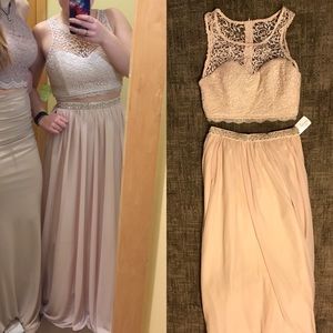 ☆ cute embellished two piece long prom dress ☆